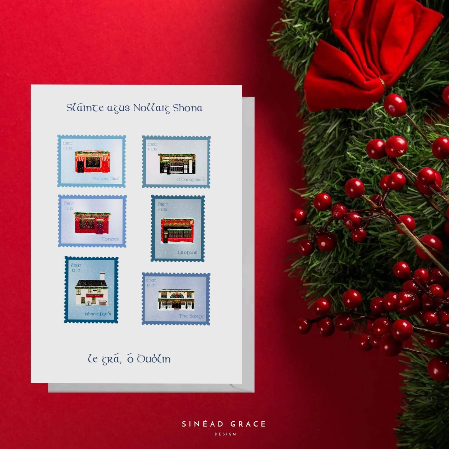 Dublin Pub Stamps Christmas Card